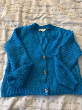 LOFT Bright Turquoise Button-Front Cardigan